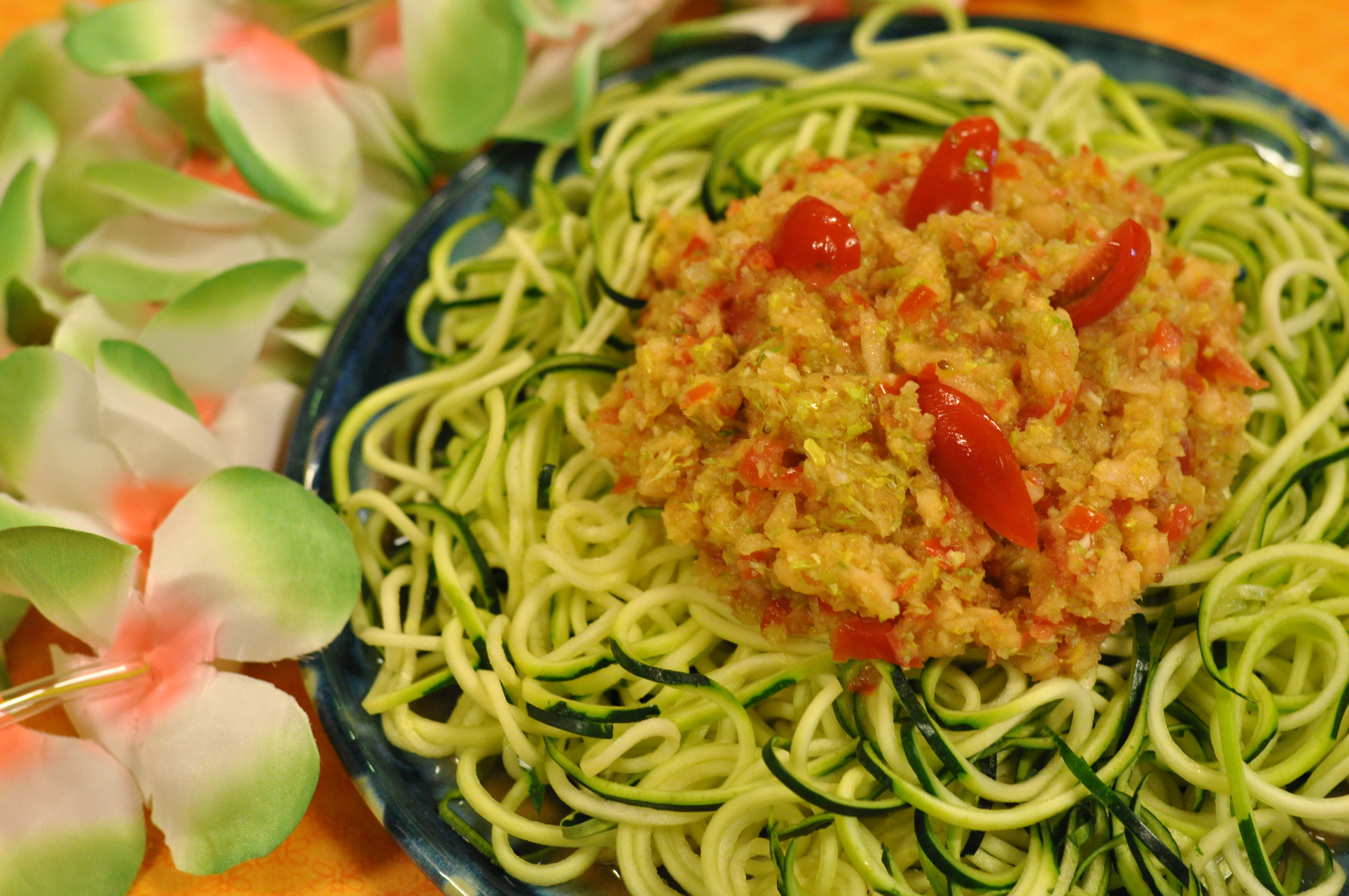 Zucchini Pasta with Tomato Marinade